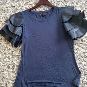 Navy Top with Black Ruffle Sleeves